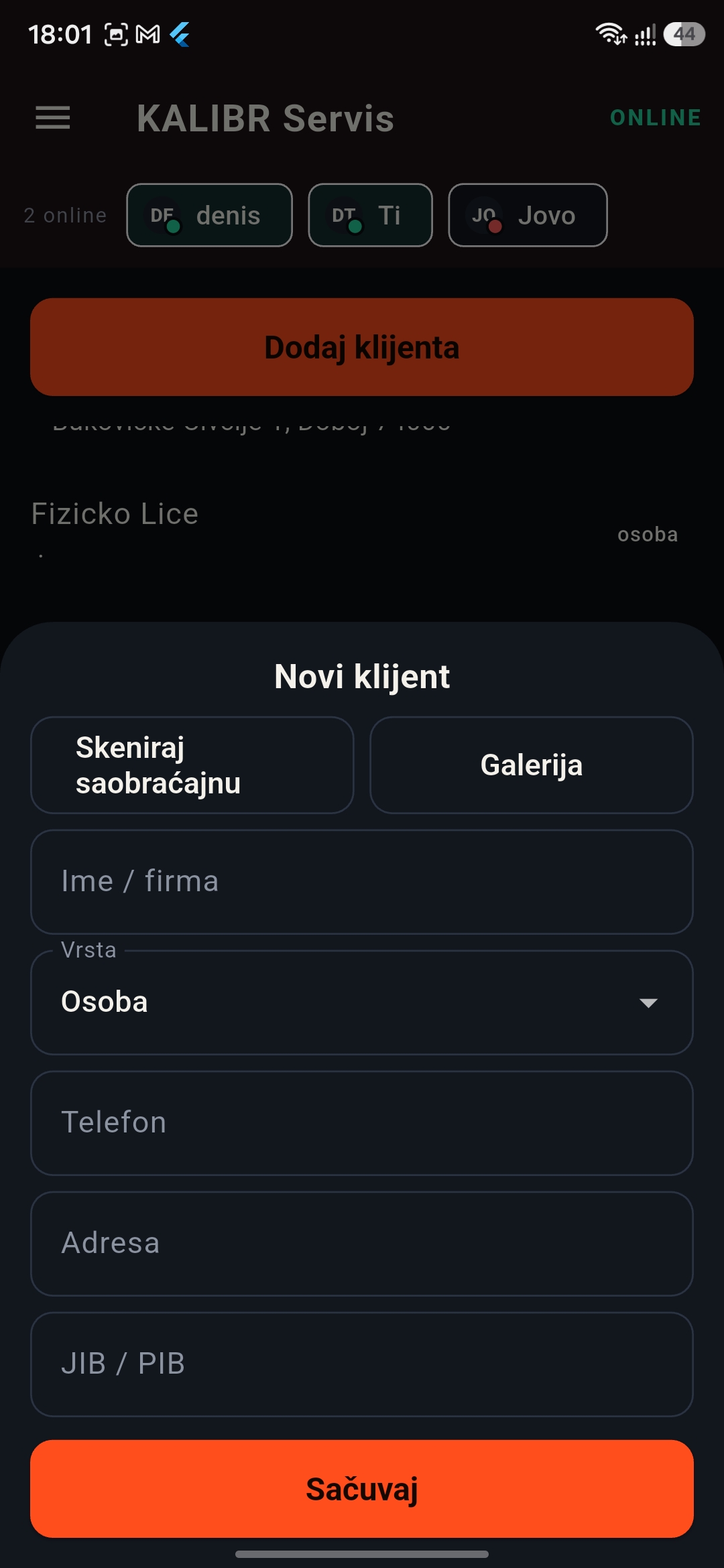 Dodavanje klijenta